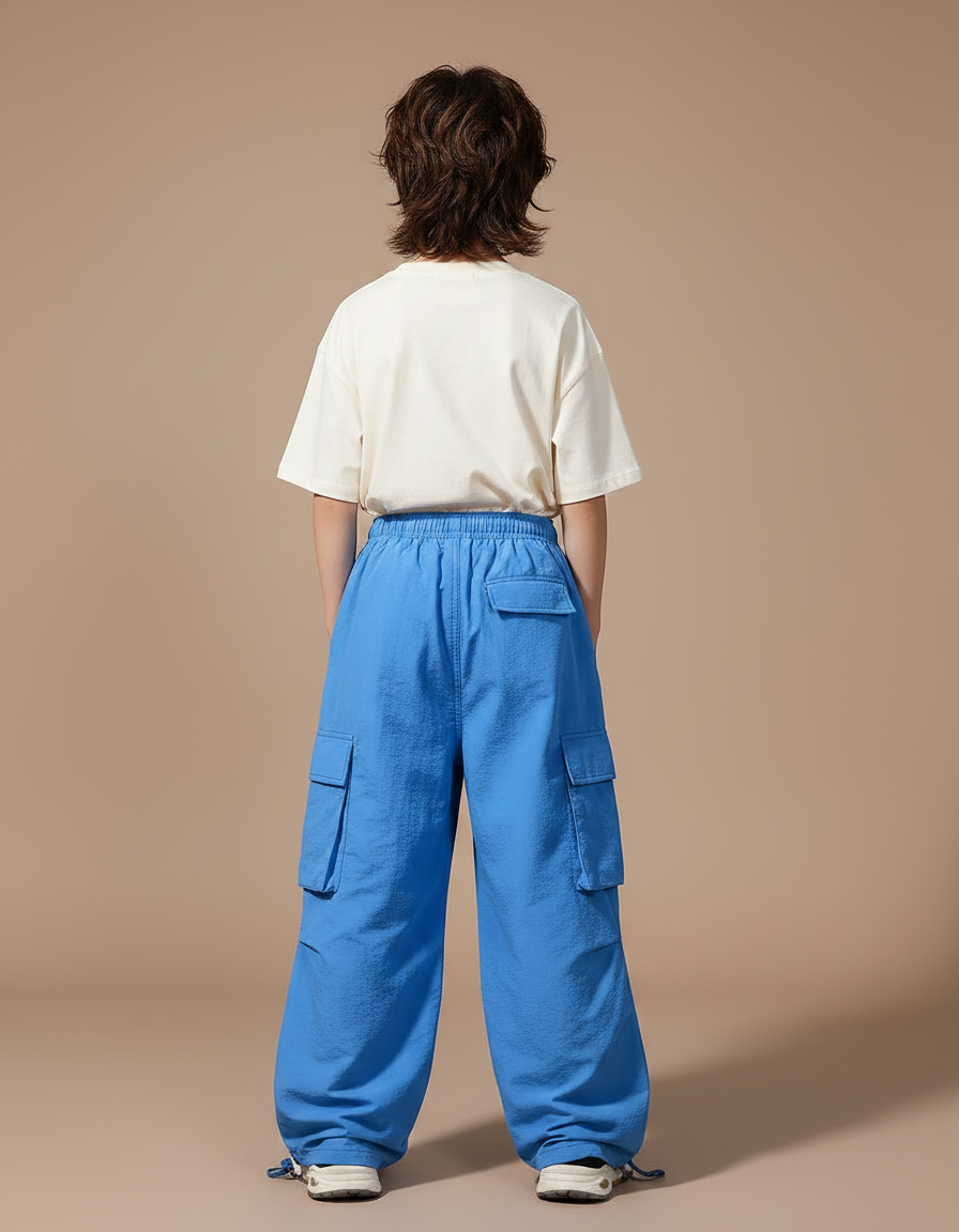 Pantalon Parachute Bleu Cargo Ample Enfant Décontracté - Polyester - vue 2