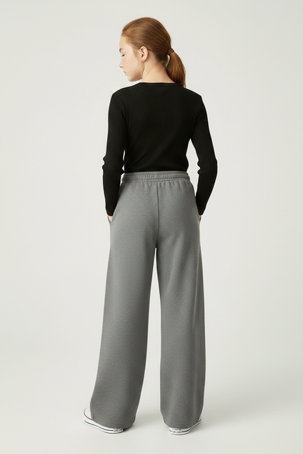 Pantalon Parachute Gris Ample Enfant Polaire Hiver - Molleton - vue 2
