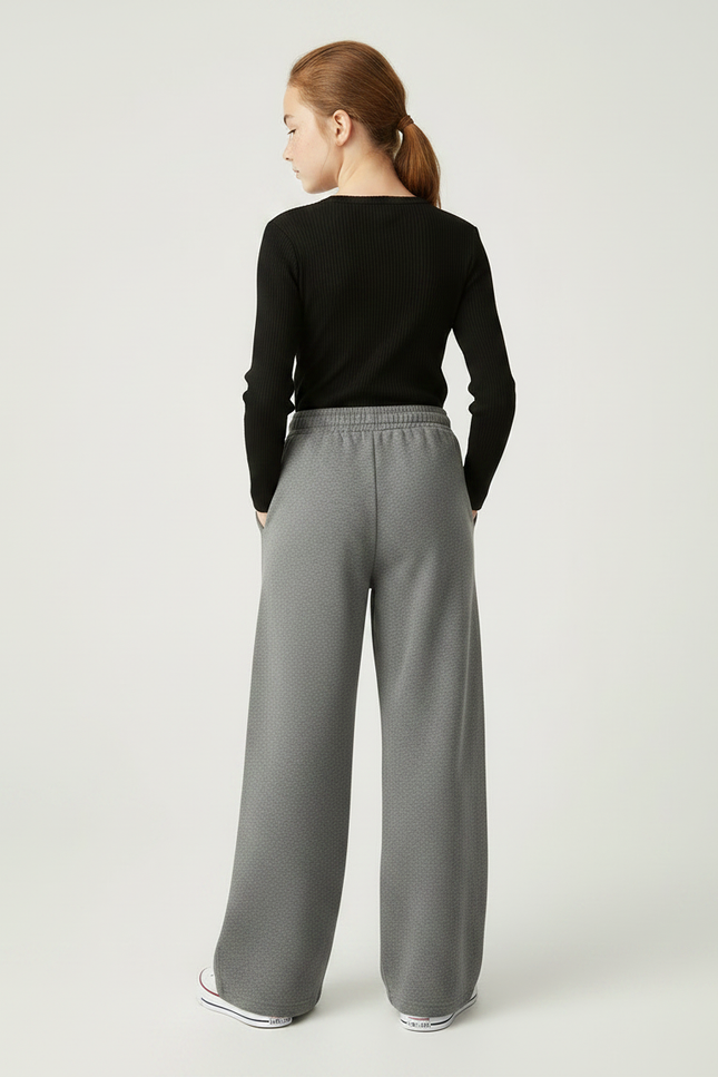 Pantalon Parachute Gris Ample Enfant Polaire Hiver - Molleton - vue 2