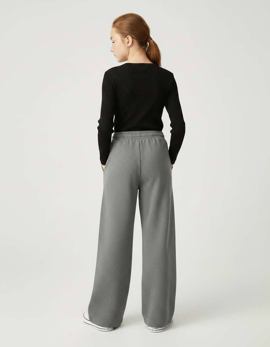 Pantalon Parachute Gris Ample Enfant Polaire Hiver - Molleton - vue 2