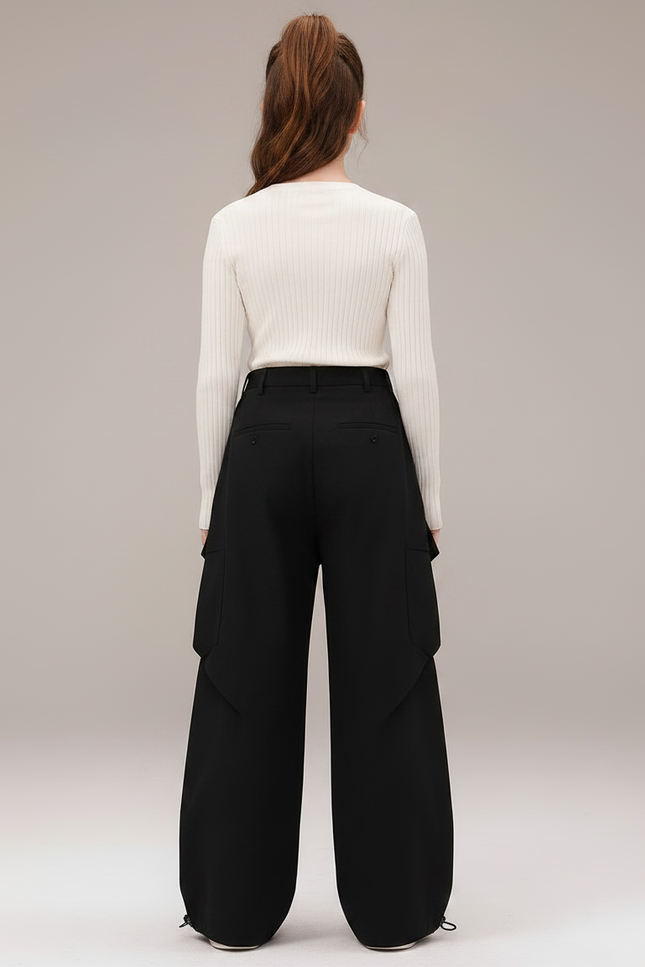 Pantalon Parachute Noir Ample Cargo Fille Urbain - Polyester - vue 2