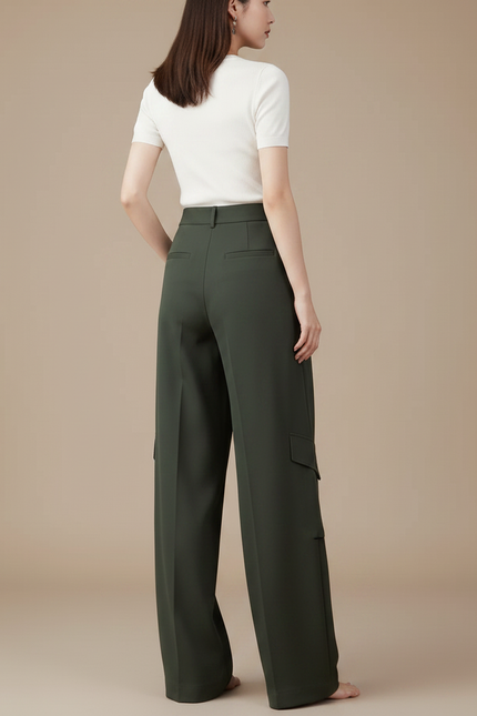 Pantalon Parachute Kaki Ample Cargo Évasé Femme - Polyester - vue 2