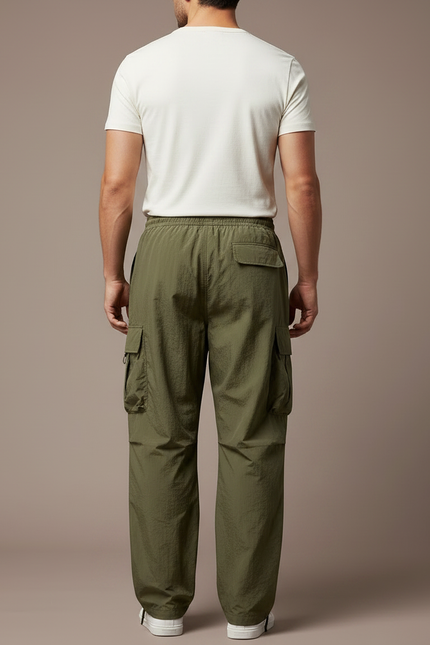 Pantalon Parachute Kaki Ample Cargo Léger Homme - Polyester - vue 2