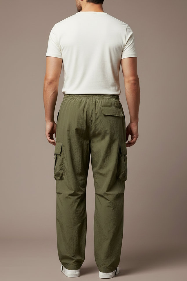 Pantalon Parachute Kaki Ample Cargo Léger Homme - Polyester - vue 2