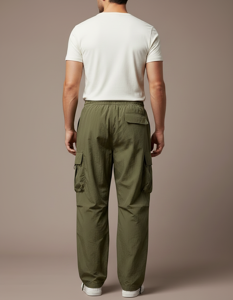 Pantalon Parachute Kaki Ample Cargo Léger Homme - Polyester - vue 2