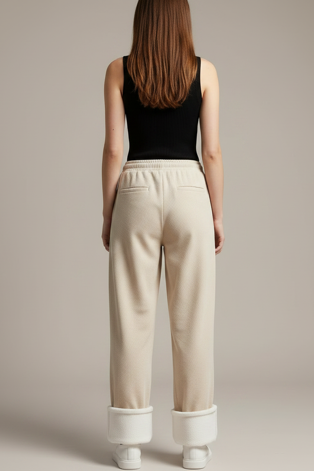 Pantalon Parachute Beige Côtelé Doublé Polaire Ample - Maille - vue 2