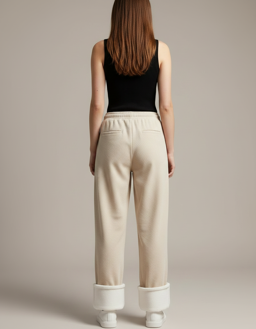Pantalon Parachute Beige Côtelé Doublé Polaire Ample - Maille - vue 2