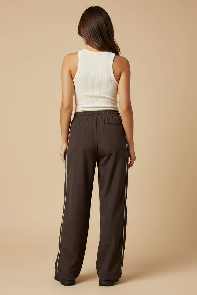 Pantalon Parachute Marron Ample Fluide Sportif Femme - Polyester - vue 2