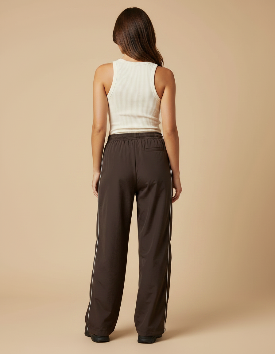 Pantalon Parachute Marron Ample Fluide Sportif Femme - Polyester - vue 2