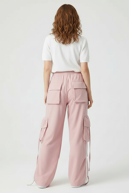 Pantalon Parachute Rose Cargo Ample Confortable Décontracté - Polyester - vue 2