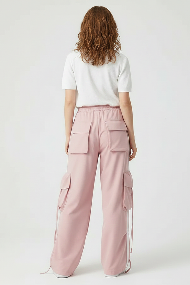 Pantalon Parachute Rose Cargo Ample Confortable Décontracté - Polyester - vue 2