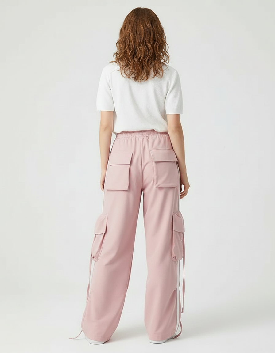 Pantalon Parachute Rose Cargo Ample Confortable Décontracté - Polyester - vue 2