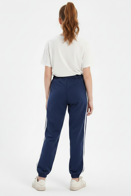 Pantalon Parachute Bleu Marine Rayures Blanches Enfant - Molleton - vue 2