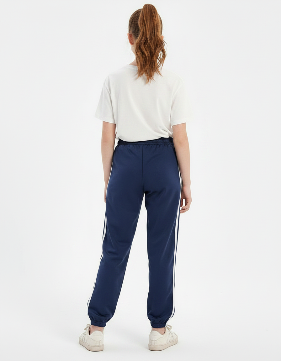 Pantalon Parachute Bleu Marine Rayures Blanches Enfant - Molleton - vue 2