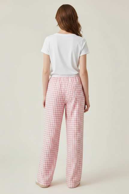 Pantalon Parachute Rose Vichy Ample Coton Fluide - vue 2