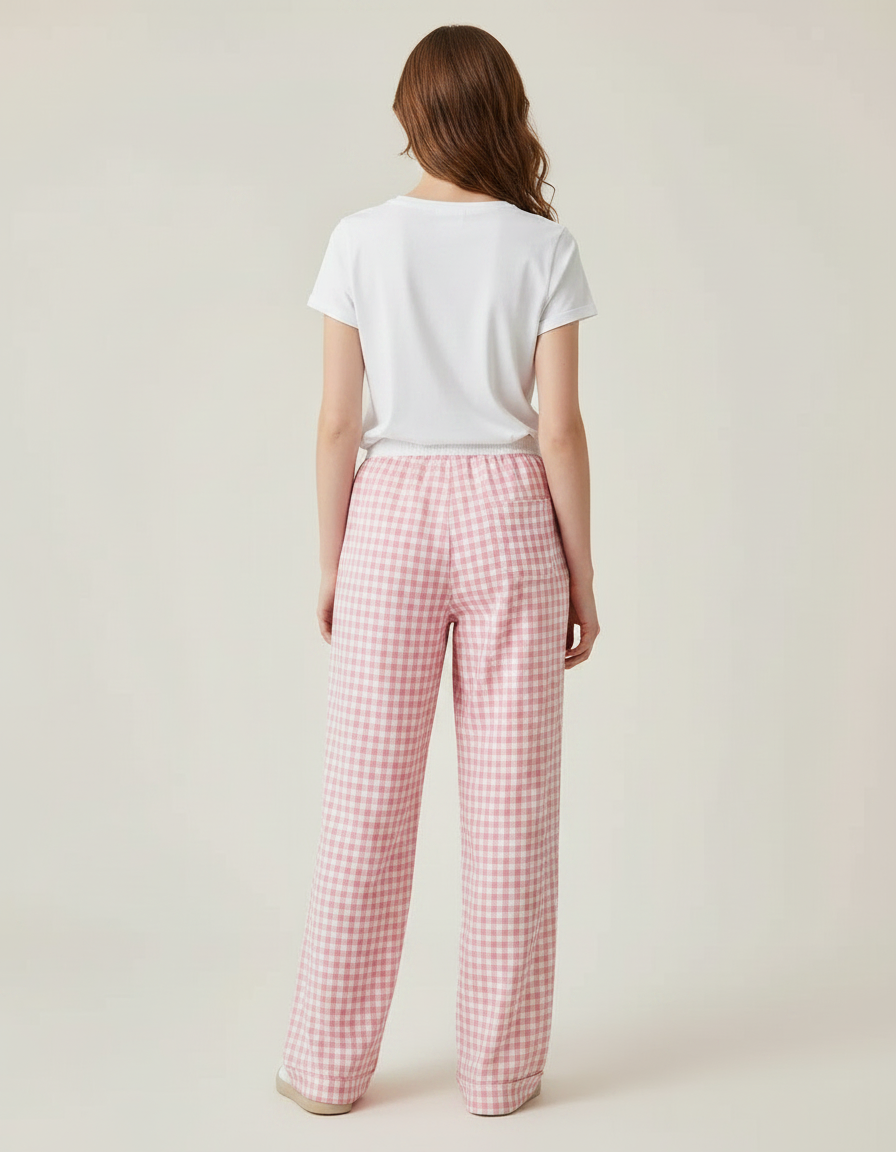 Pantalon Parachute Rose Vichy Ample Coton Fluide - vue 2
