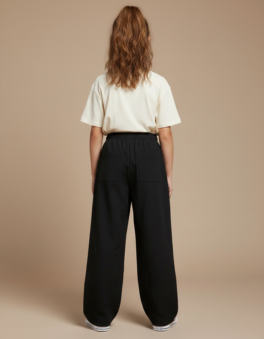 Pantalon Parachute Noir Ample Taille Élastique Enfant - Polyester - vue 2