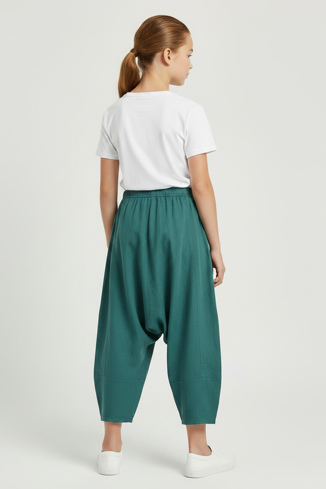 Pantalon Parachute Fille Baggy Toile Streetwear - Vert Lin - vue 2