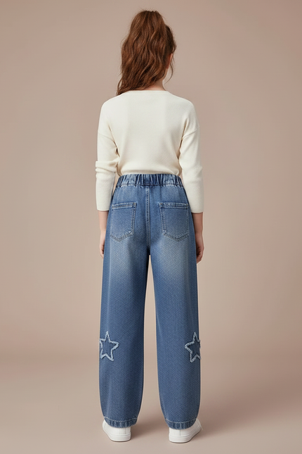 Pantalon Parachute Denim Étoiles Ample Fille Bleu Casual - Jean - vue 2