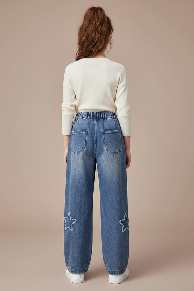 Pantalon Parachute Denim Étoiles Ample Fille Bleu Casual - Jean - vue 2