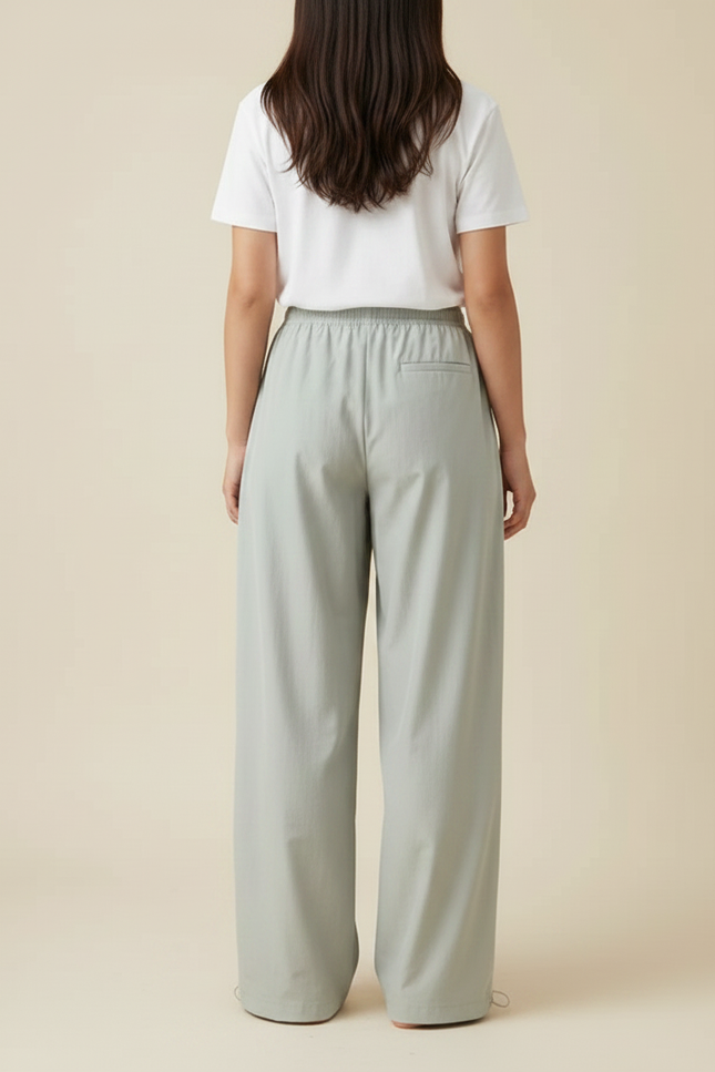 Pantalon Parachute Vert Ample Fluide Femme - Polyester - vue 2