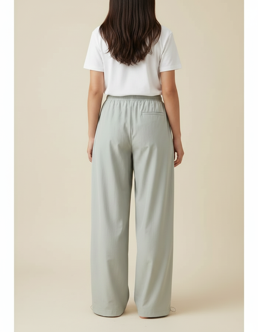 Pantalon Parachute Vert Ample Fluide Femme - Polyester - vue 2