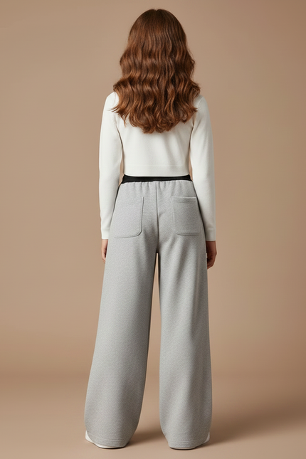 Pantalon Parachute Molleton Gris Ample Fille - vue 2
