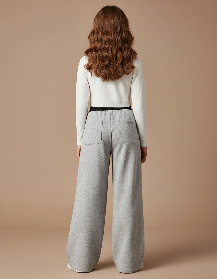 Pantalon Parachute Molleton Gris Ample Fille - vue 2