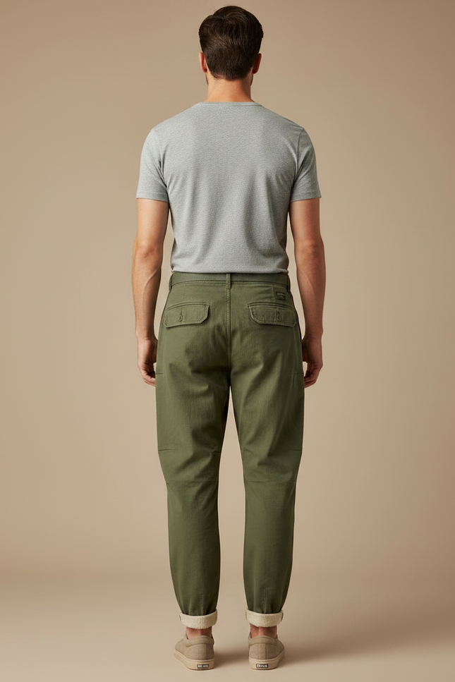 Pantalon Parachute Kaki Cargo Molletonné Décontracté Homme - vue 2
