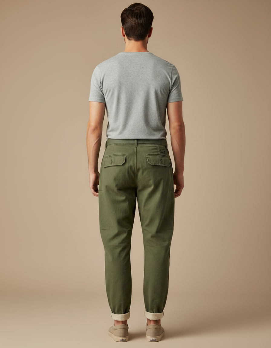 Pantalon Parachute Kaki Cargo Molletonné Décontracté Homme - vue 2