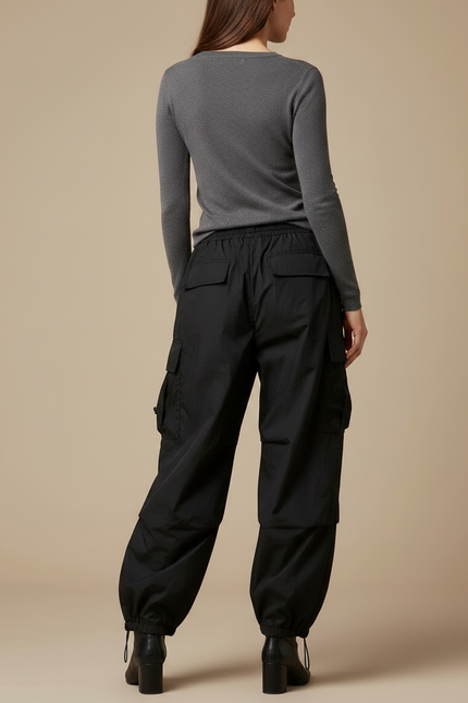 Pantalon Parachute Femme Noir Cargo - Polyester - vue 2