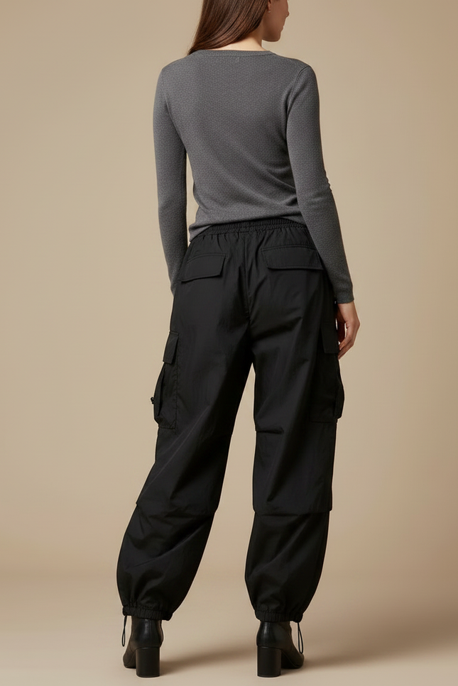 Pantalon Parachute Femme Noir Cargo - Polyester - vue 2