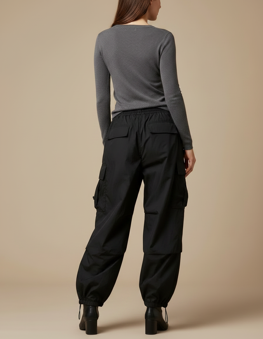 Pantalon Parachute Femme Noir Cargo - Polyester - vue 2