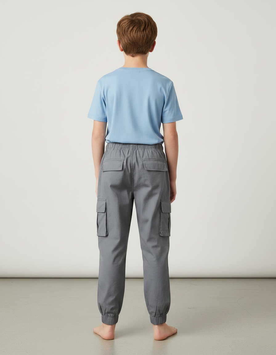 Pantalon Parachute Gris Cargo Ample Coton Garçon - Toile - vue 2