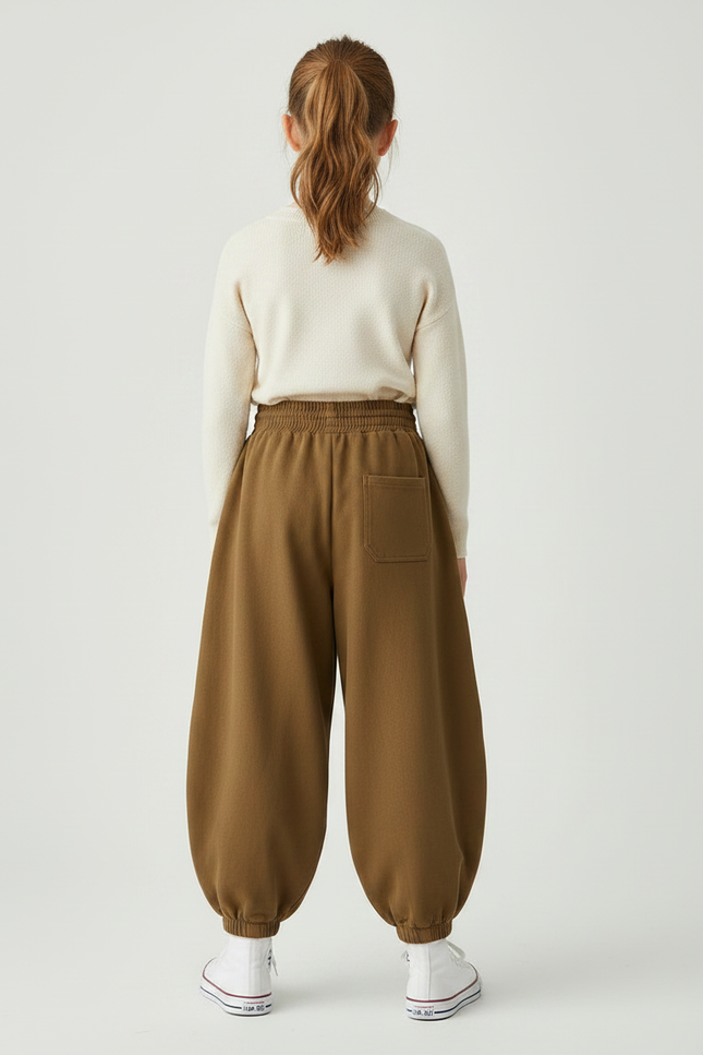 Pantalon Parachute Marron Ample Confortable Enfant Coton - Molleton - vue 2
