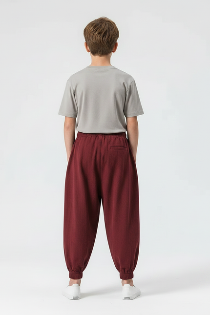 Pantalon Parachute Bordeaux Ample Coton Enfant Décontracté - vue 2