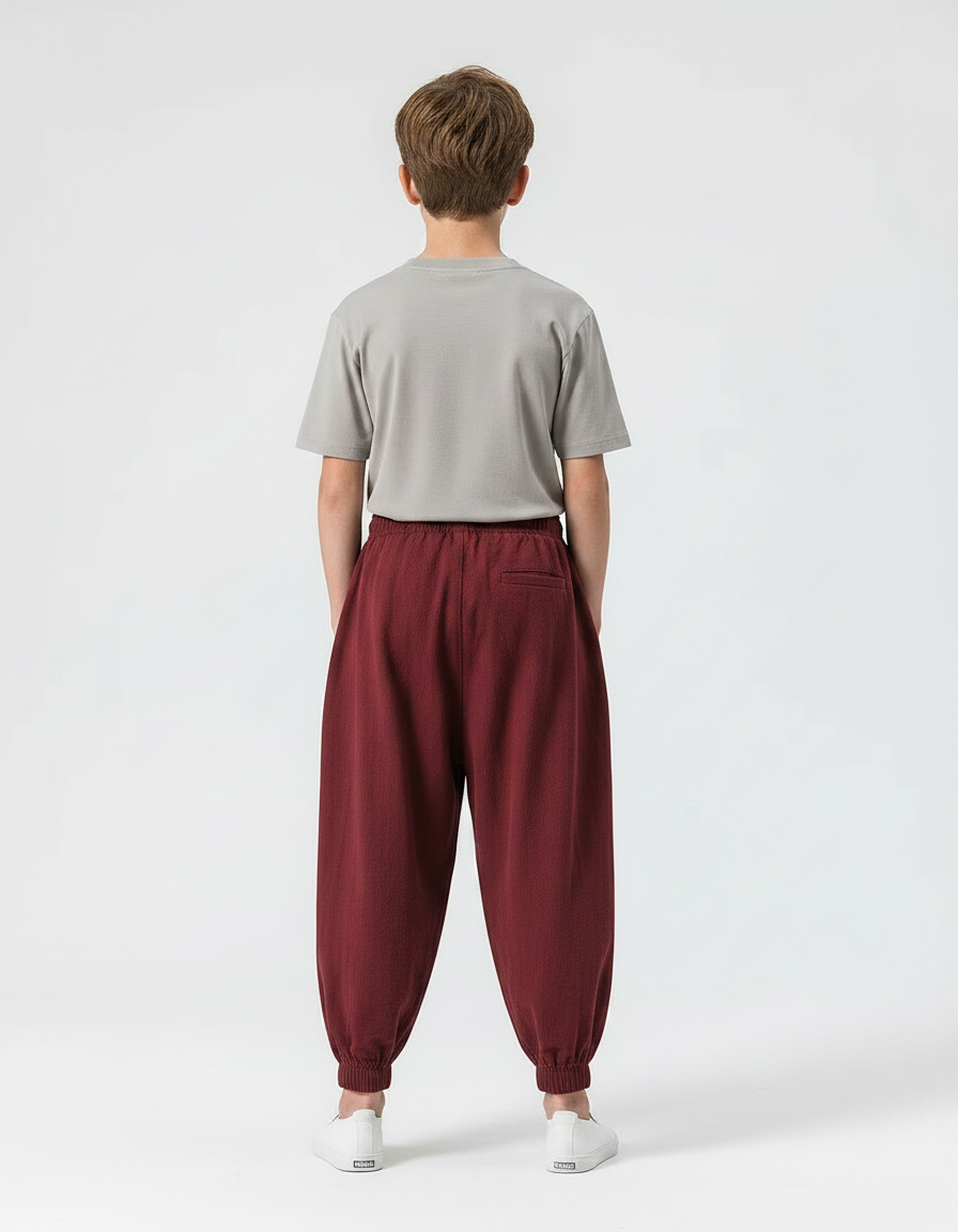 Pantalon Parachute Bordeaux Ample Coton Enfant Décontracté - vue 2
