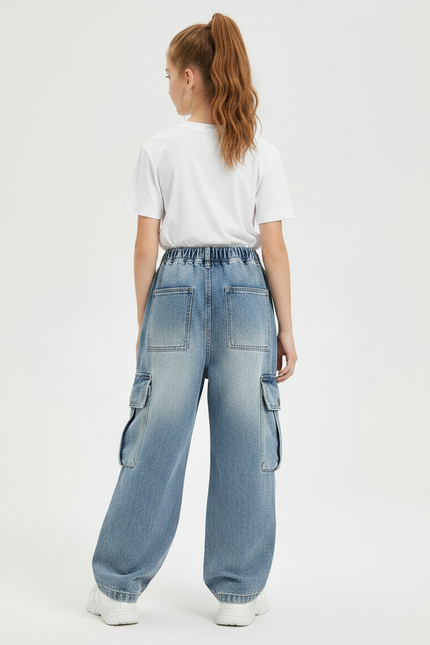 Pantalon Parachute Jean Ample Cargo Fille Décontracté - Bleu - vue 2