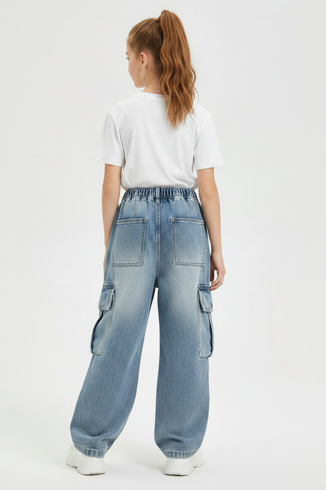 Pantalon Parachute Jean Ample Cargo Fille Décontracté - Bleu - vue 2