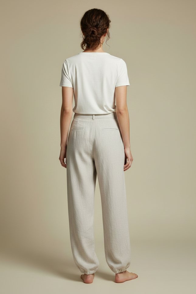 Pantalon Parachute Lin Ample Clair Élégant - Beige - vue 2
