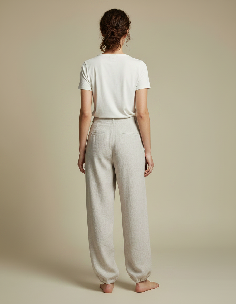 Pantalon Parachute Lin Ample Clair Élégant - Beige - vue 2
