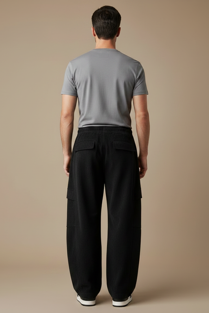 Pantalon Parachute Noir Ample Cordon Décontracté Homme - Cordé - vue 2