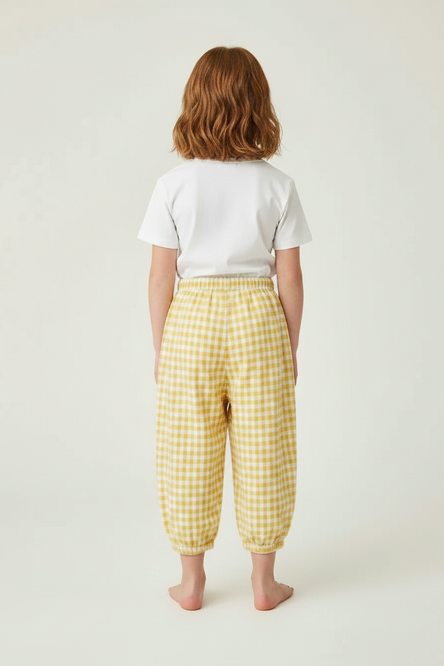 Pantalon Parachute Vichy Jaune Ample Coton Enfant - vue 2