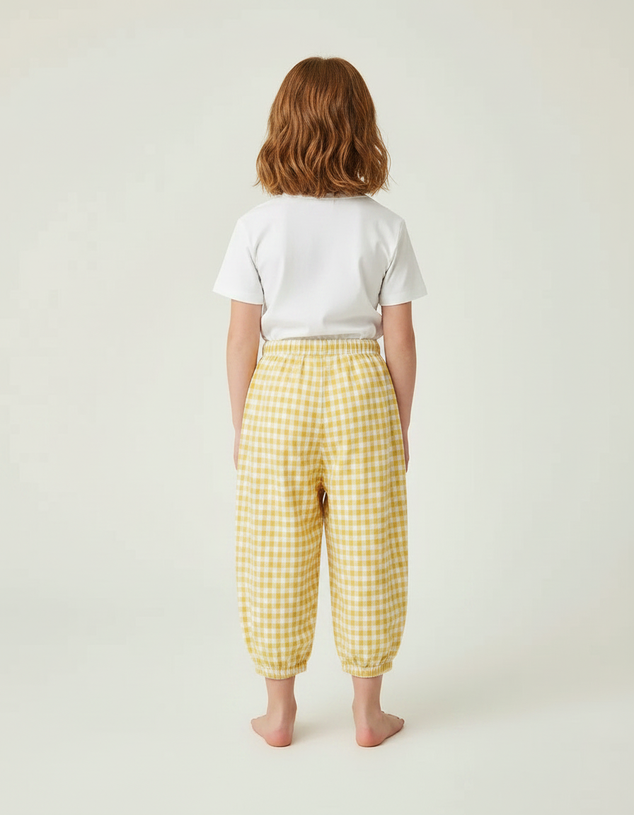 Pantalon Parachute Vichy Jaune Ample Coton Enfant - vue 2