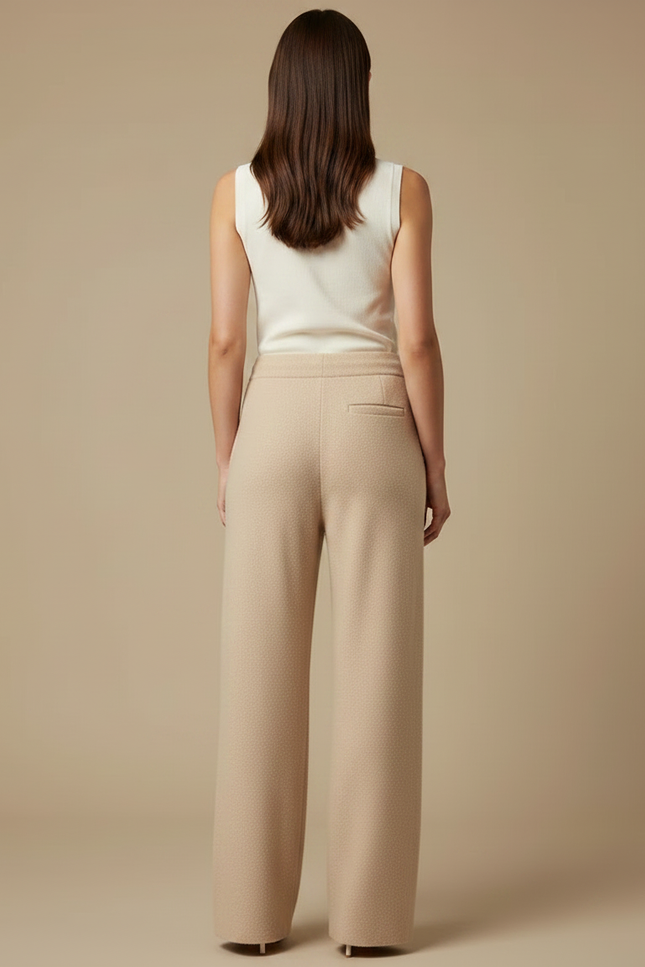Pantalon Parachute Beige Laine Tricoté Ample Décontracté Femme - vue 2