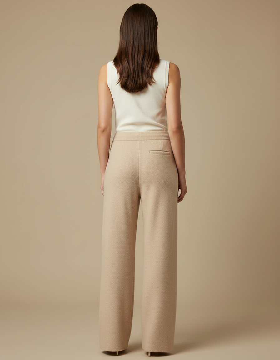 Pantalon Parachute Beige Laine Tricoté Ample Décontracté Femme - vue 2