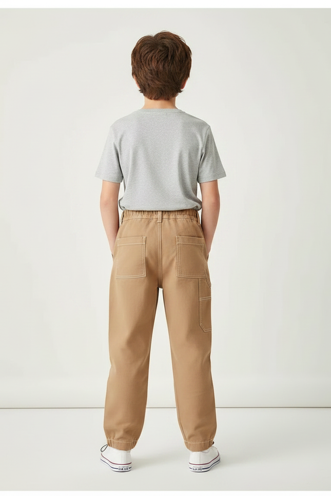 Pantalon Parachute Kaki Coton Ample Garçon Décontracté - vue 2