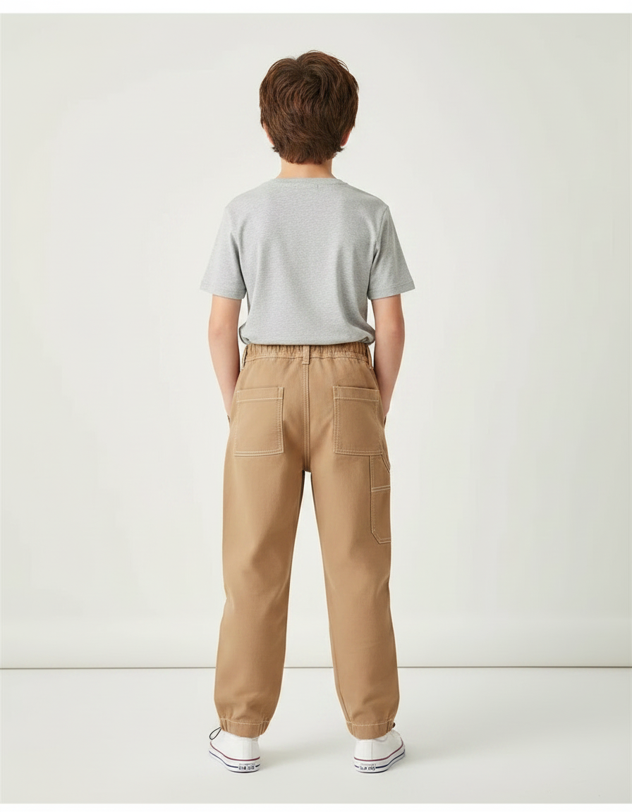 Pantalon Parachute Kaki Coton Ample Garçon Décontracté - vue 2