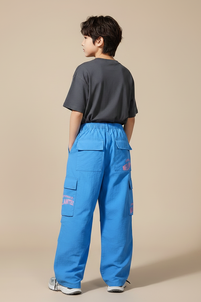 Pantalon Parachute Bleu Cargo Ample Imprimé Enfant - Polyester - vue 2