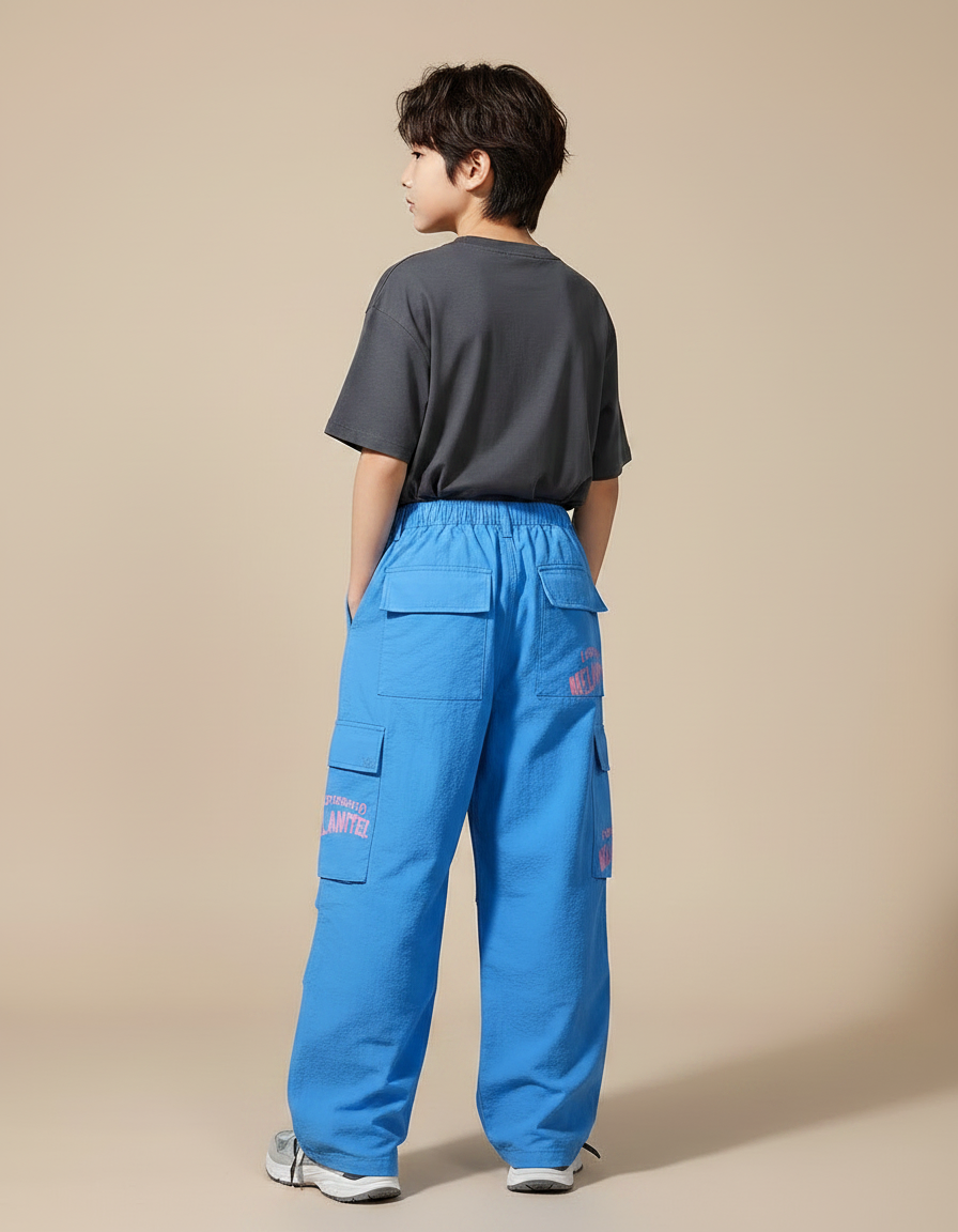 Pantalon Parachute Bleu Cargo Ample Imprimé Enfant - Polyester - vue 2